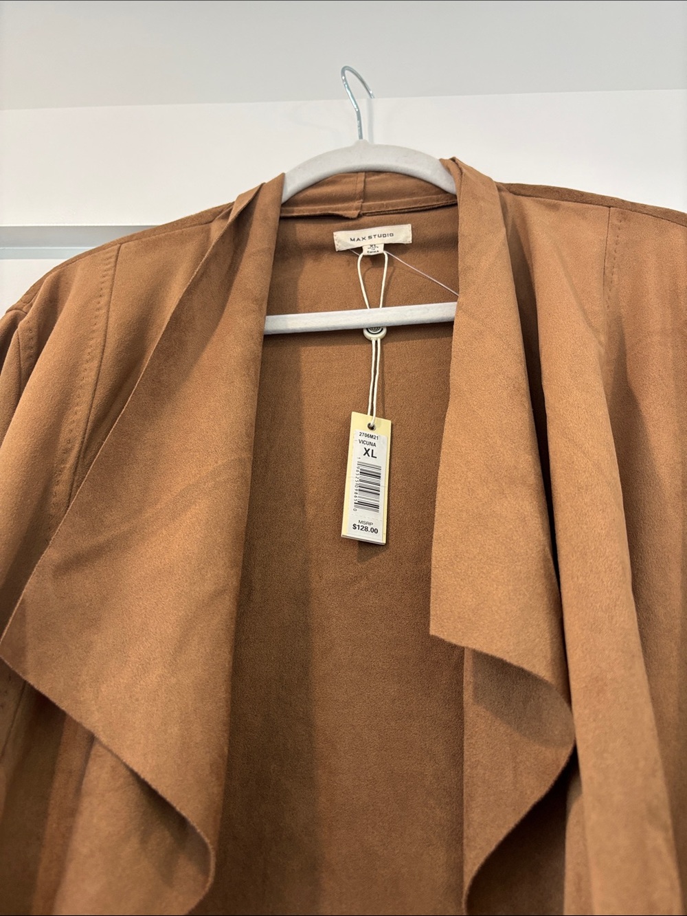 Max studio Open-Front Suede-Look Jacket in Cognac - Picture 4 of 5